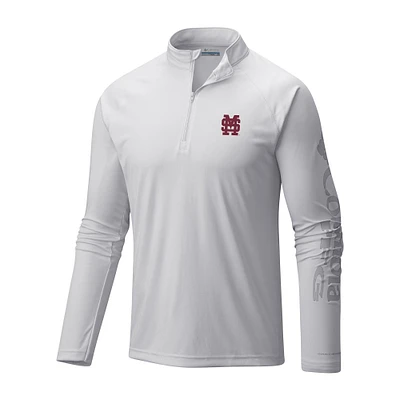 Men's Columbia White Mississippi State Bulldogs Terminal Tackle Omni-Wick Quarter-Zip Top