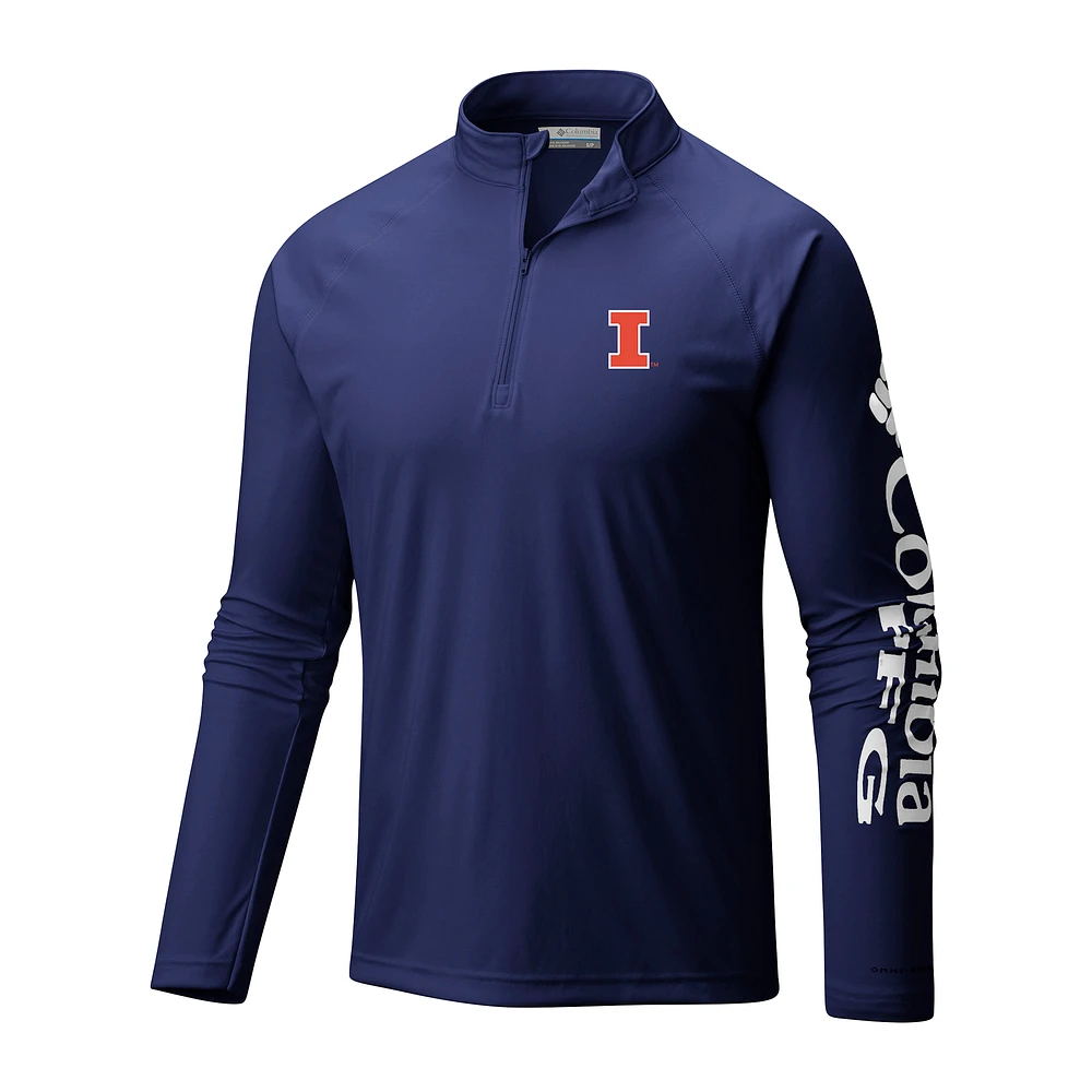 Men's Columbia Navy Illinois Fighting Illini Terminal Tackle Omni-Wick Quarter-Zip Top