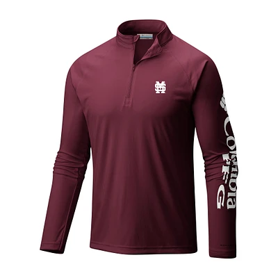 Men's Columbia Maroon Mississippi State Bulldogs Terminal Tackle Omni-Wick Quarter-Zip Top