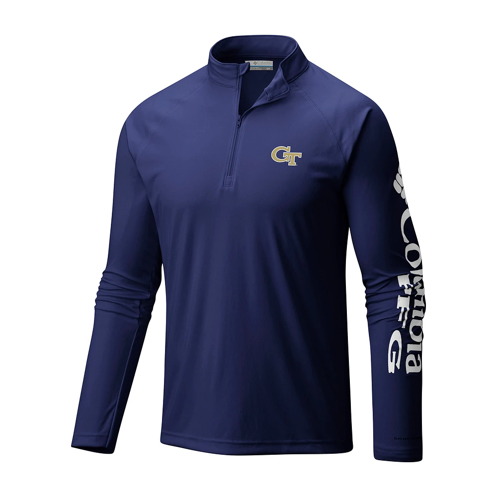 Men's Columbia Navy Georgia Tech Yellow Jackets Terminal Tackle Omni-Wick Quarter-Zip Top