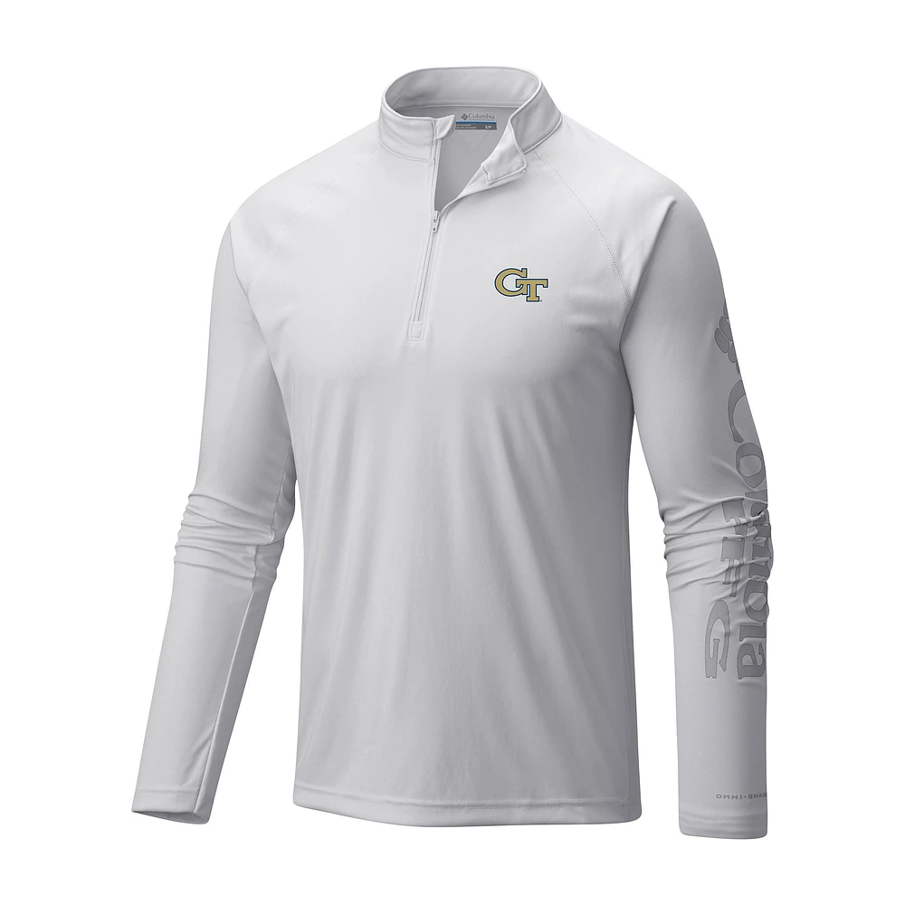 Men's Columbia White Georgia Tech Yellow Jackets Terminal Tackle Omni-Wick Quarter-Zip Top