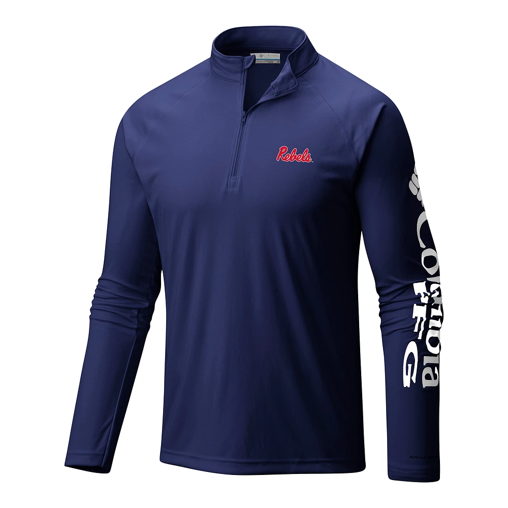 Men's Columbia Navy Ole Miss Rebels Terminal Tackle Omni-Wick Quarter-Zip Top