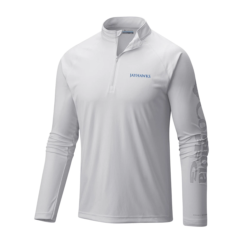 Men's Columbia White Kansas Jayhawks Terminal Tackle Omni-Wick Quarter-Zip Top