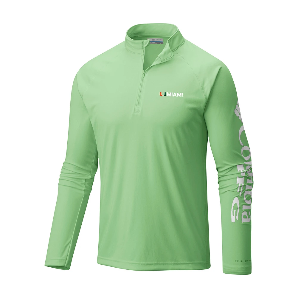 Men's Columbia Green Miami Hurricanes Terminal Tackle Omni-Wick Quarter-Zip Top