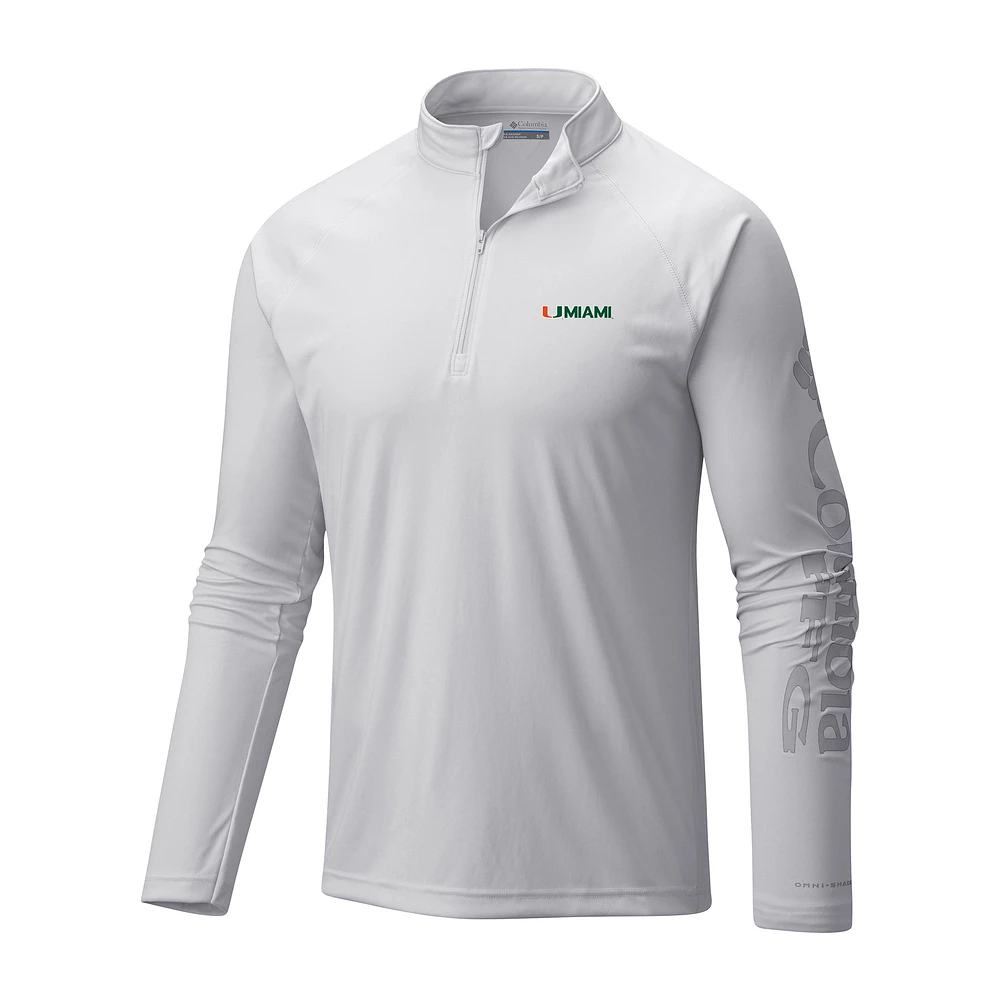 Men's Columbia White Miami Hurricanes Terminal Tackle Omni-Wick Quarter-Zip Top