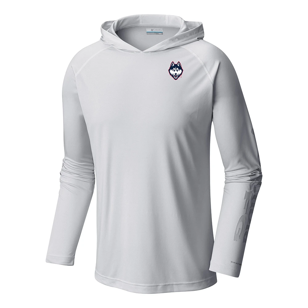Men's Columbia White UConn Huskies Terminal Tackle Omni-Shade Lightweight Pullover Hoodie