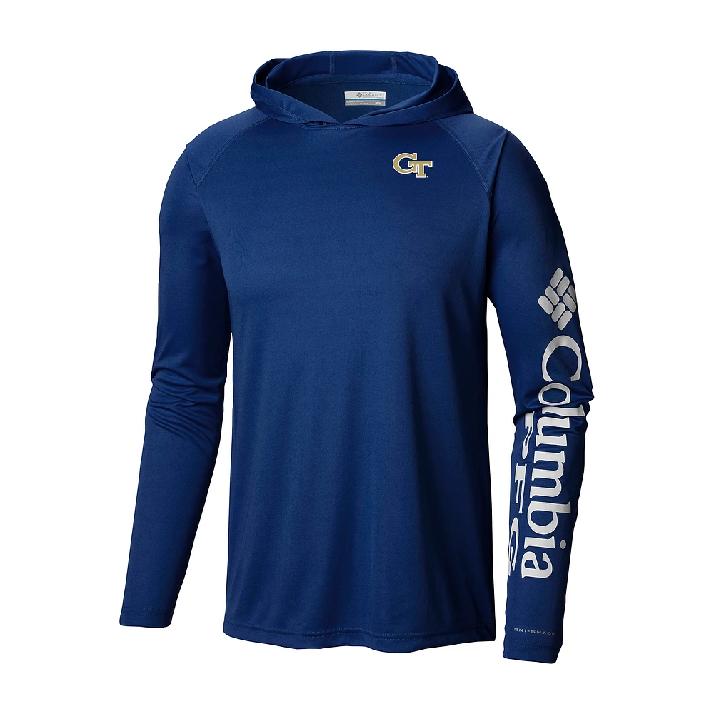 Men's Columbia Navy Georgia Tech Yellow Jackets Terminal Tackle Omni-Shade Lightweight Pullover Hoodie