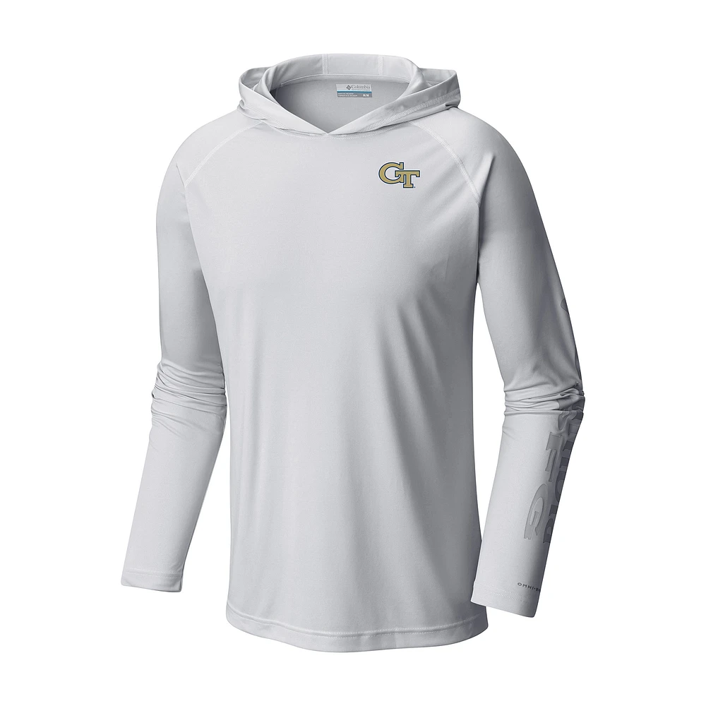 Men's Columbia White Georgia Tech Yellow Jackets Terminal Tackle Omni-Shade Lightweight Pullover Hoodie