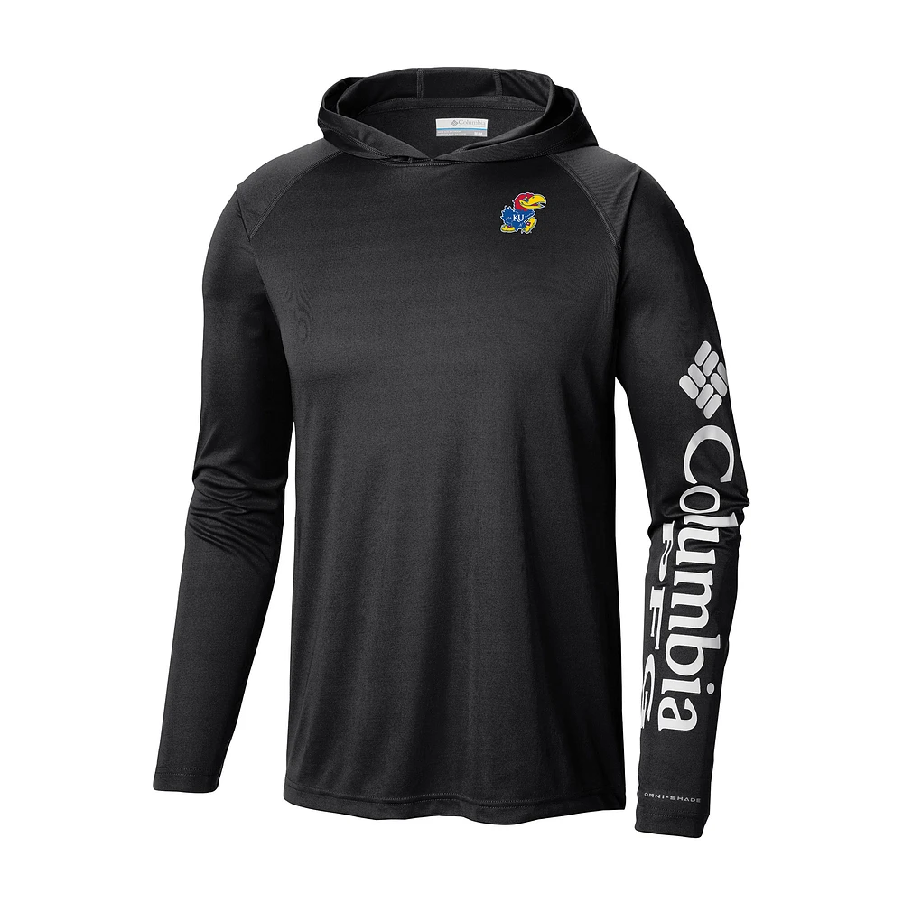 Men's Columbia Black Kansas Jayhawks Terminal Tackle Omni-Shade Lightweight Pullover Hoodie
