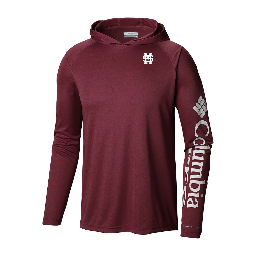 Men's Columbia Maroon Mississippi State Bulldogs Terminal Tackle Omni-Shade Lightweight Pullover Hoodie