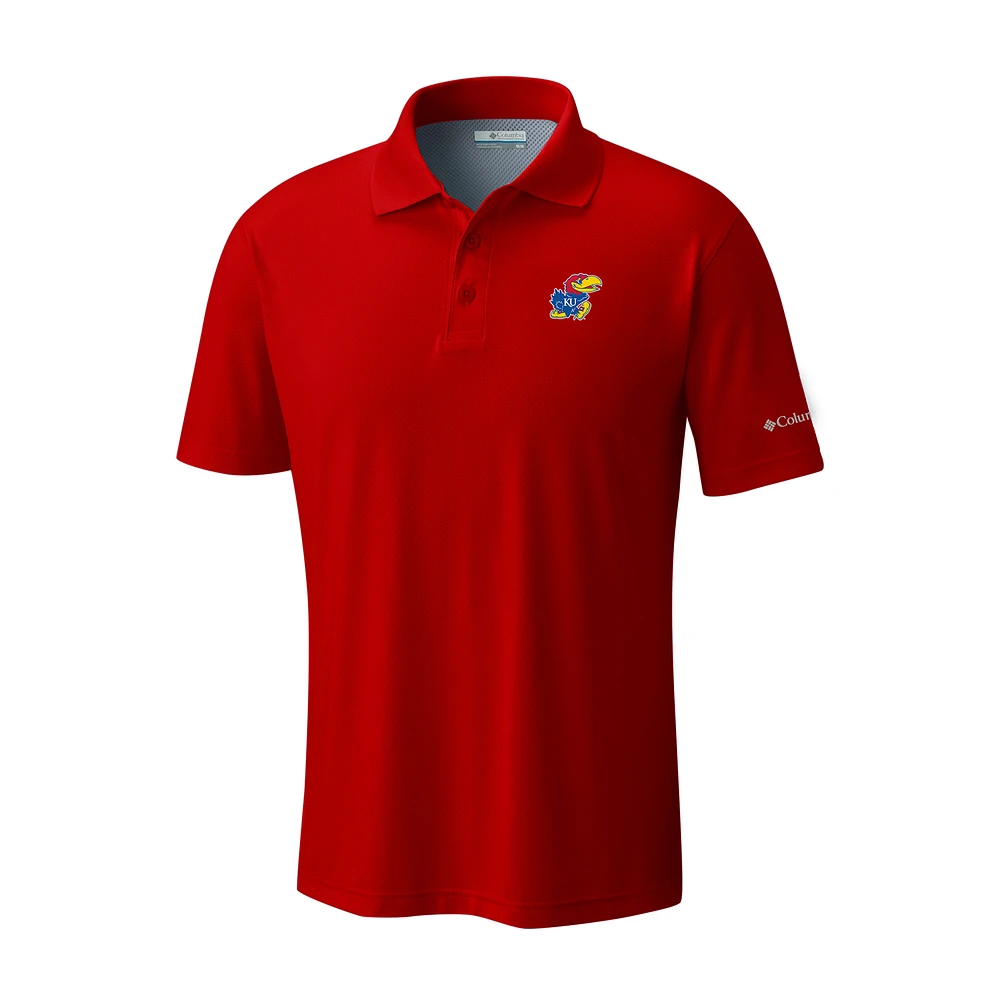 Men's Columbia Red Kansas Jayhawks Low Drag Offshore Omni-Shade Polo