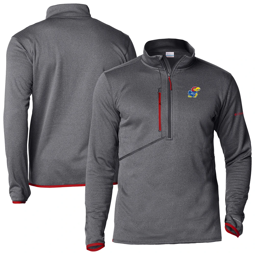 Men's Columbia Charcoal Kansas Jayhawks Park View Fleece Omni-Wick Half-Zip Pullover