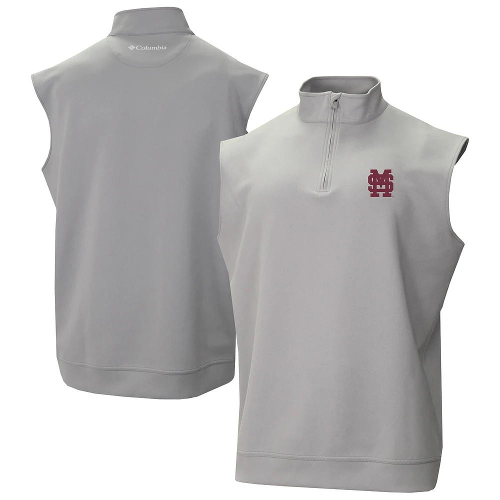 Men's Columbia Gray Mississippi State Bulldogs Omni-Wick Wickhams Hills Quarter-Zip Vest