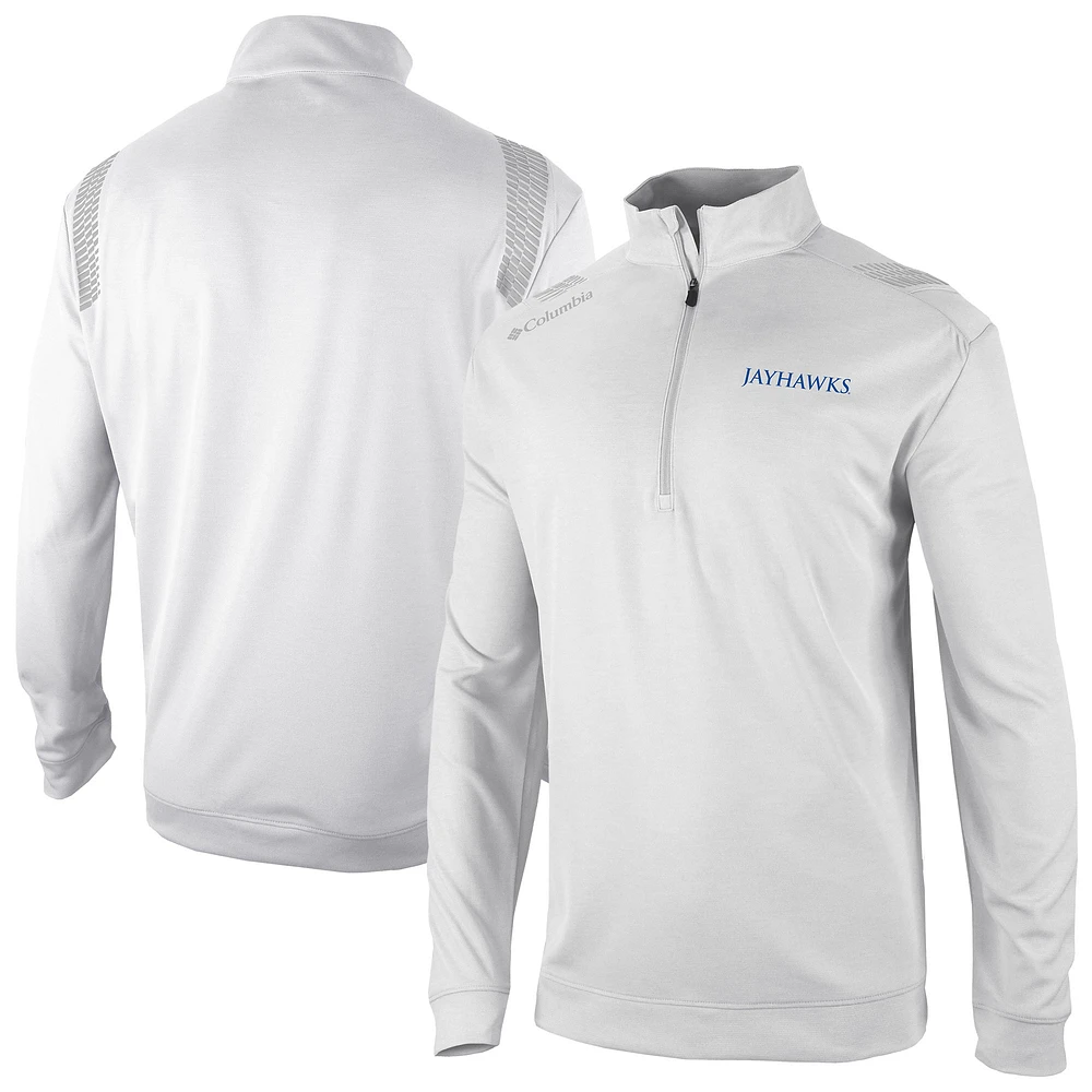 Men's Columbia White Kansas Jayhawks Oakland Downs Quarter-Zip Top