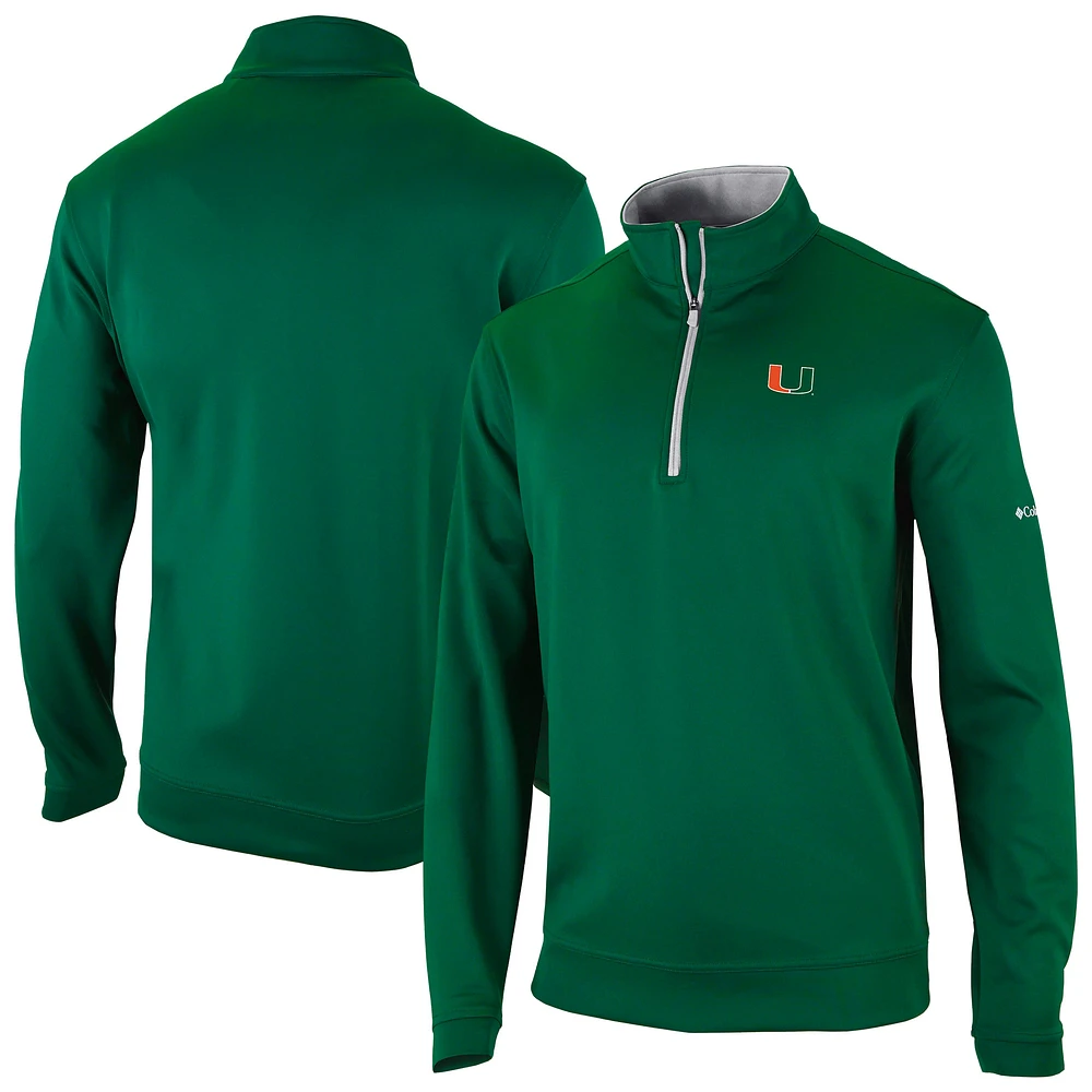 Men's Columbia Green Miami Hurricanes Omni-Wick Wickham Hills Quarter-Zip Top