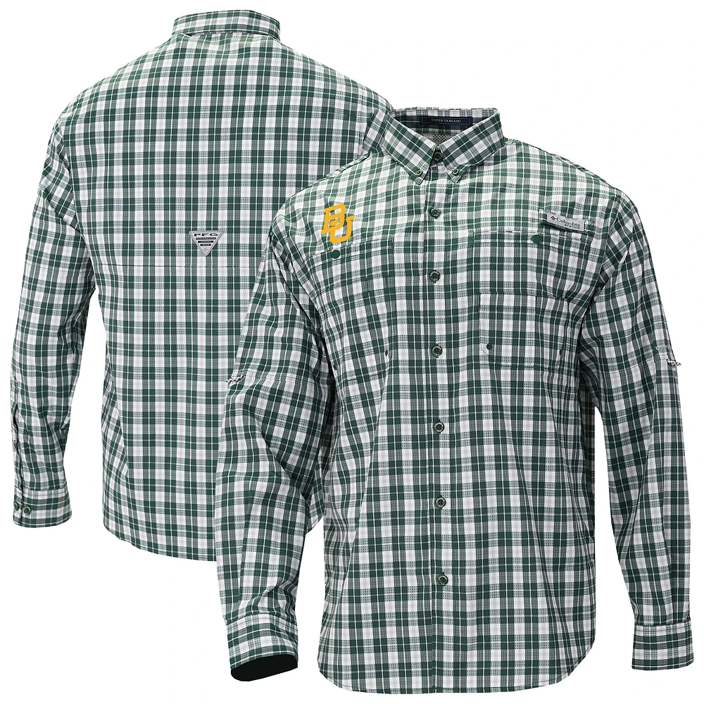 Men's Columbia Green Baylor Bears Super Tamiami Omni-Shade Long Sleeve Button-Down Shirt