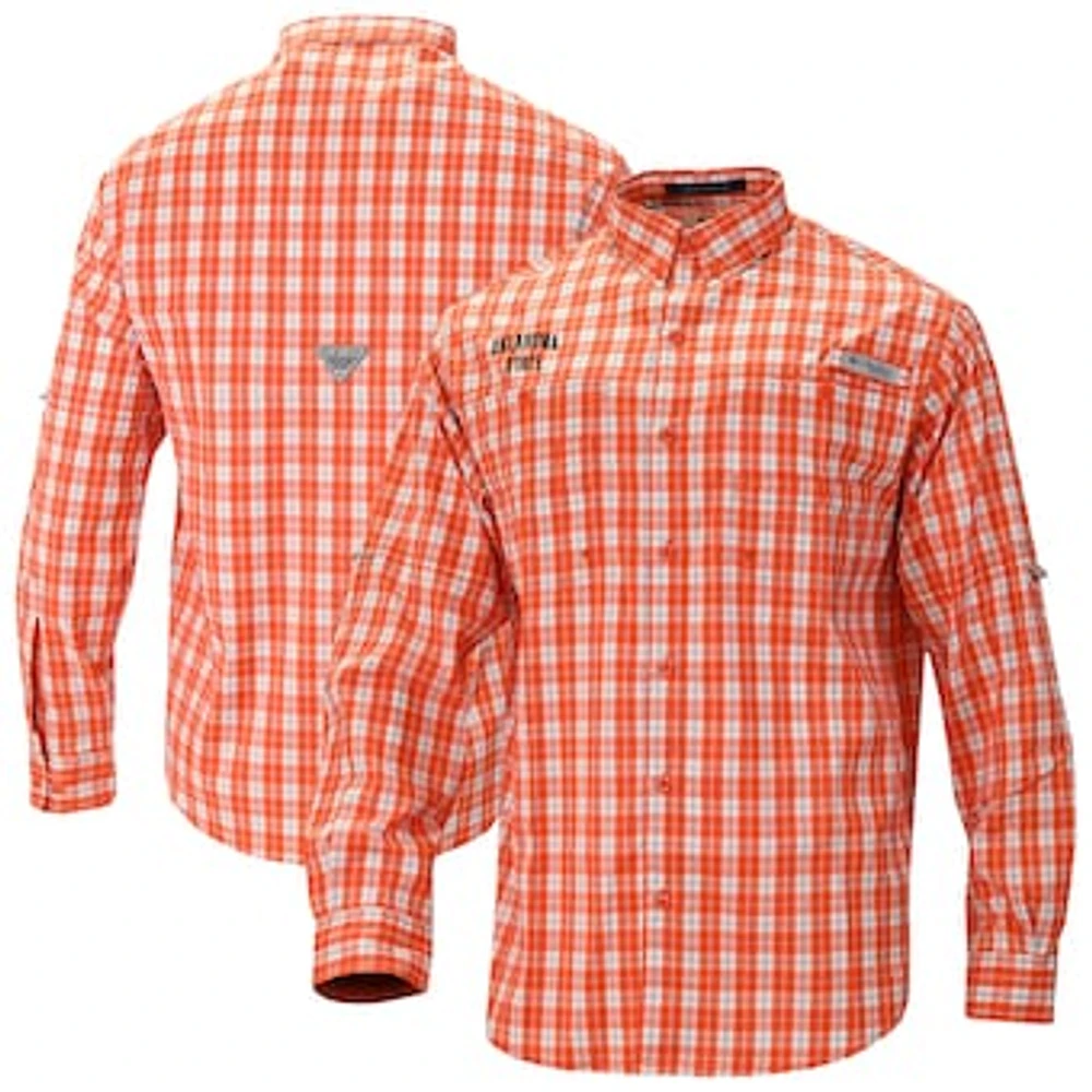 Men's Columbia Orange Oklahoma State Cowboys Super Tamiami Omni-Shade Long Sleeve Button-Down Shirt