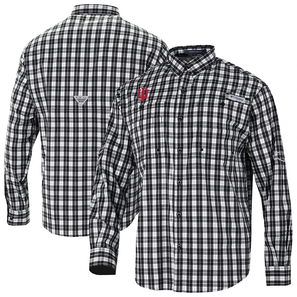 Men's Columbia Black Indiana Hoosiers Super Tamiami Omni-Shade Long Sleeve Button-Down Shirt