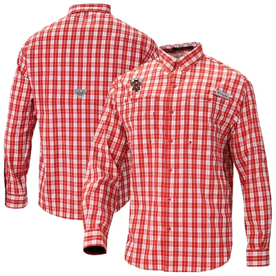 Men's Columbia Red Texas Tech Raiders Super Tamiami Omni-Shade Long Sleeve Button-Down Shirt