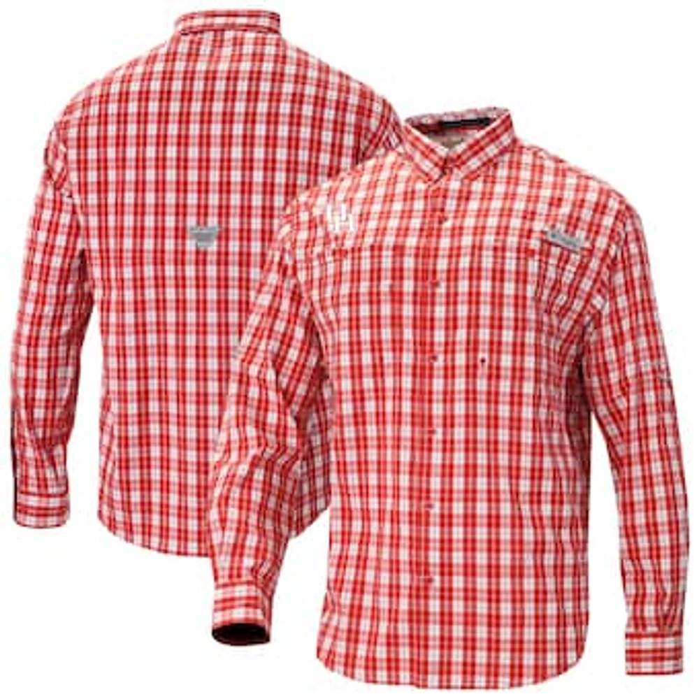 Men's Columbia Red Houston Cougars Super Tamiami Omni-Shade Long Sleeve Button-Down Shirt