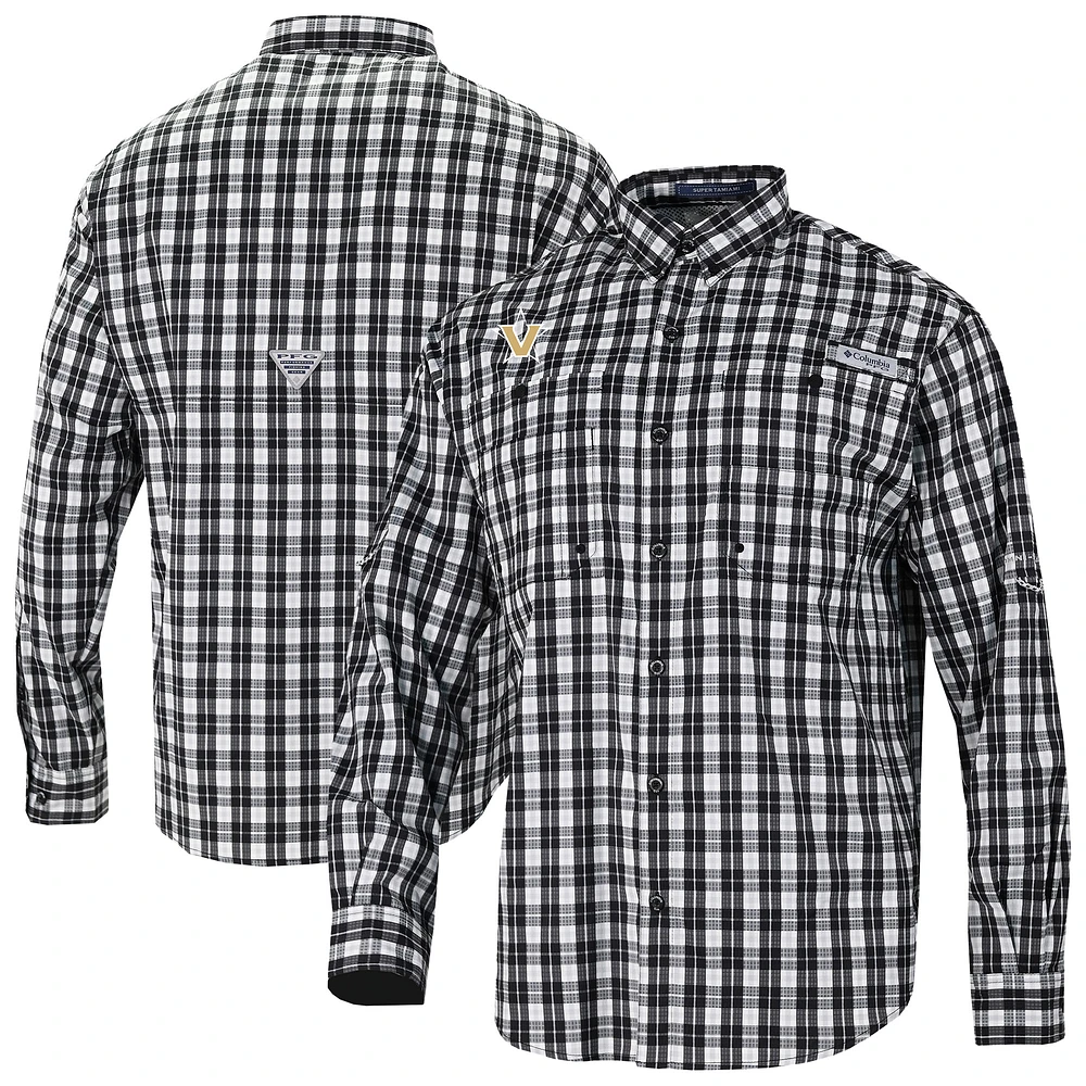 Men's Columbia Black Vanderbilt Commodores Super Tamiami Omni-Shade Long Sleeve Button-Down Shirt