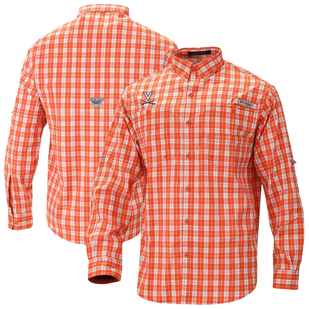 Men's Columbia Orange Virginia Cavaliers Super Tamiami Omni-Shade Long Sleeve Button-Down Shirt
