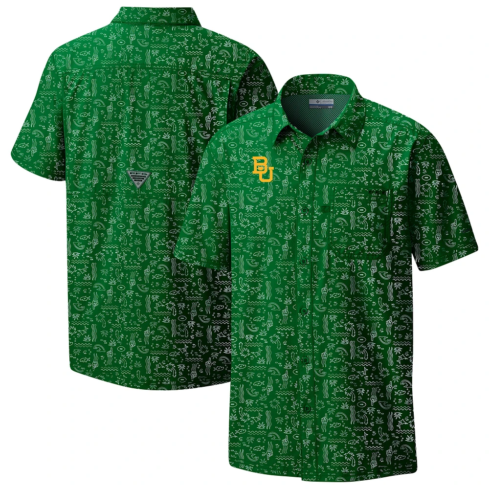 Men's Columbia Green Baylor Bears Super Slack Tide Omni-Wick Button-Up Shirt