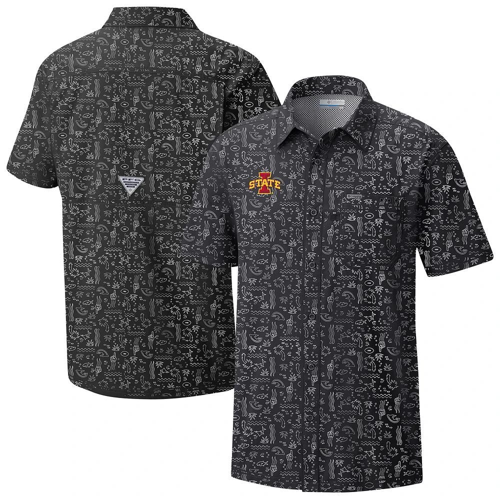 Men's Columbia Black Iowa State Cyclones Super Slack Tide Omni-Wick Button-Up Shirt