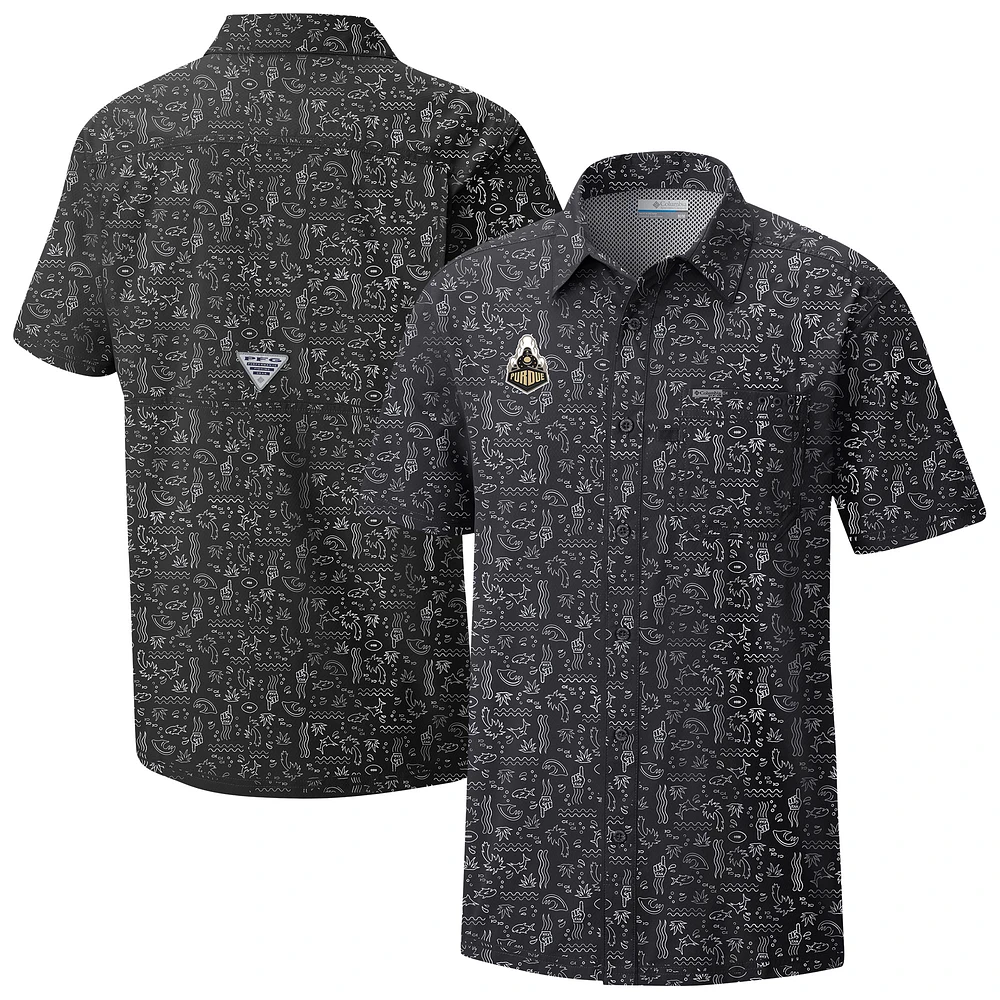 Men's Columbia Black Purdue Boilermakers Super Slack Tide Omni-Wick Button-Up Shirt
