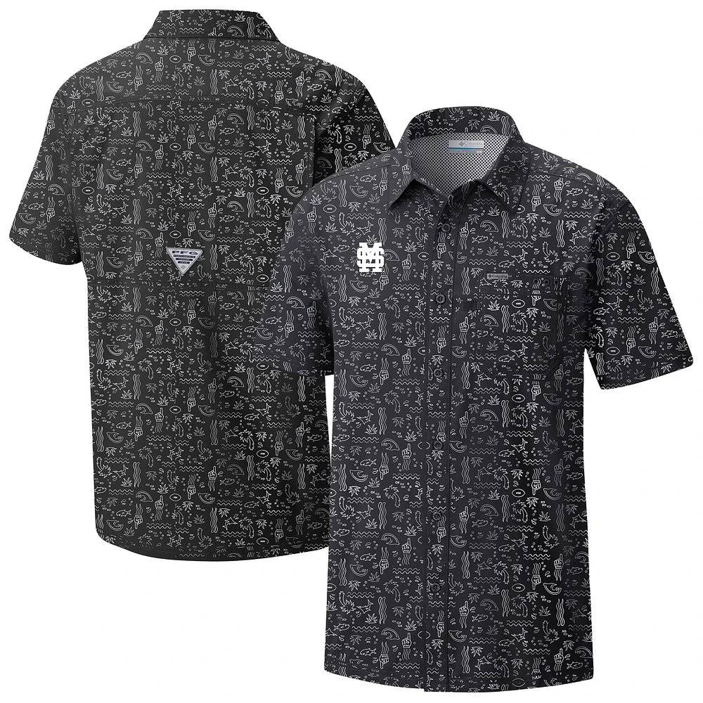 Men's Columbia Black Mississippi State Bulldogs Super Slack Tide Omni-Wick Button-Up Shirt