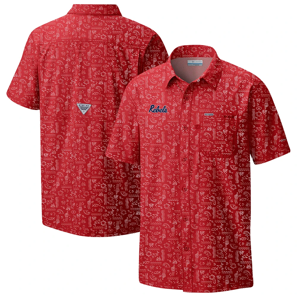 Men's Columbia Red Ole Miss Rebels Super Slack Tide Omni-Wick Button-Up Shirt