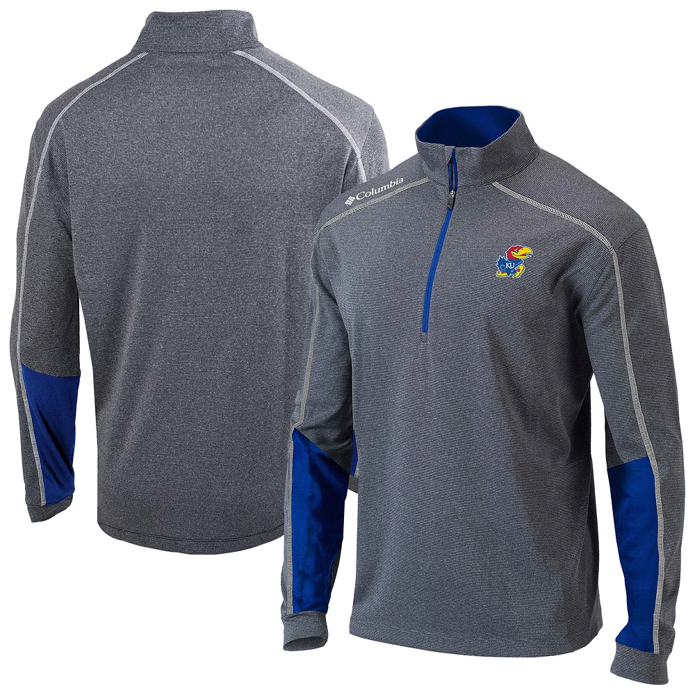 Men's Columbia Heather Gray Kansas Jayhawks Omni-Wick Shotgun 2.0 Quarter-Zip Top