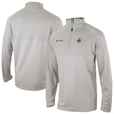 Men's Columbia Gray Kansas Jayhawks Omni-Wick Raglan Rockin' It Quarter-Zip Top