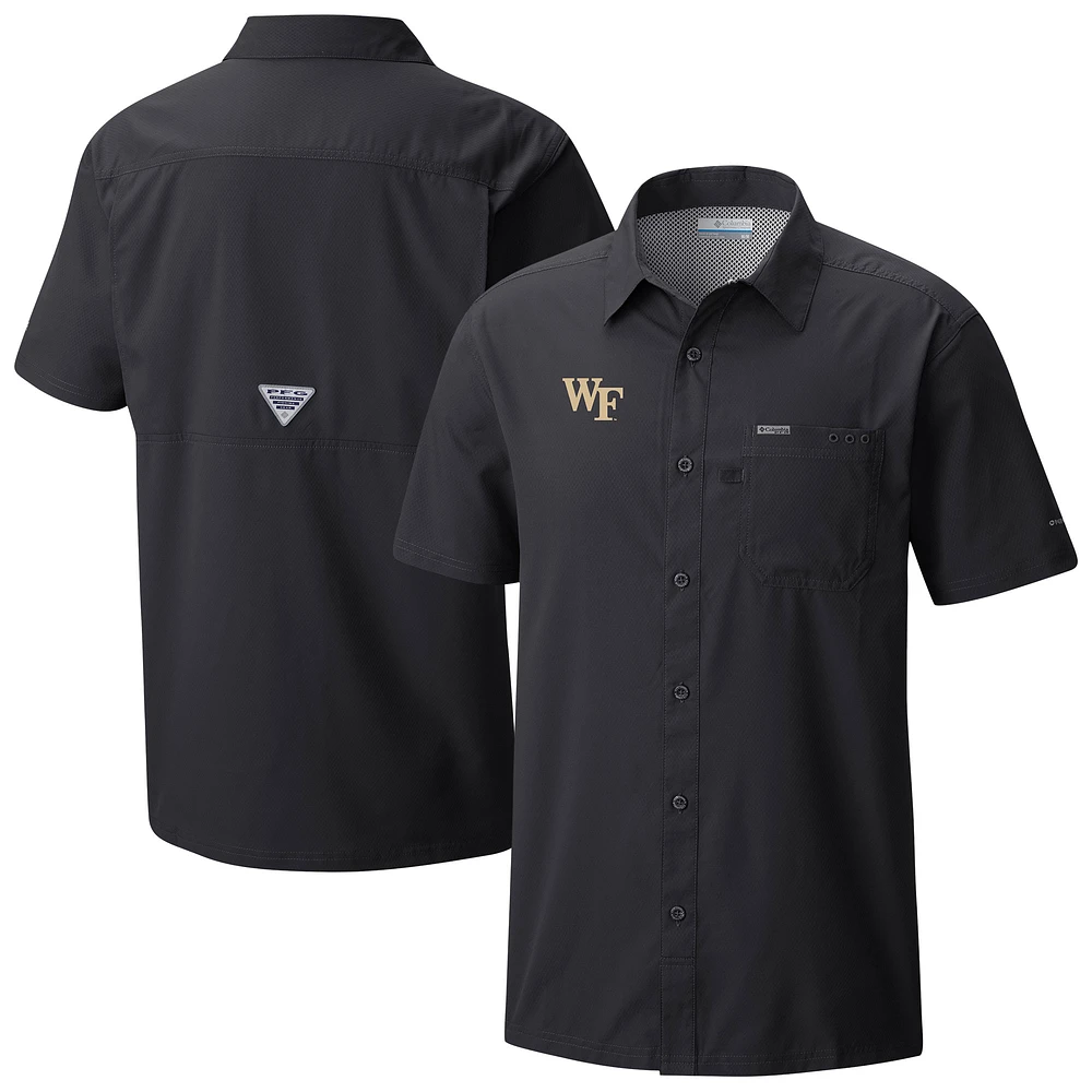 Men's Columbia Black Wake Forest Demon Deacons Slack Tide Omni-Wick Button-Up Camp Shirt