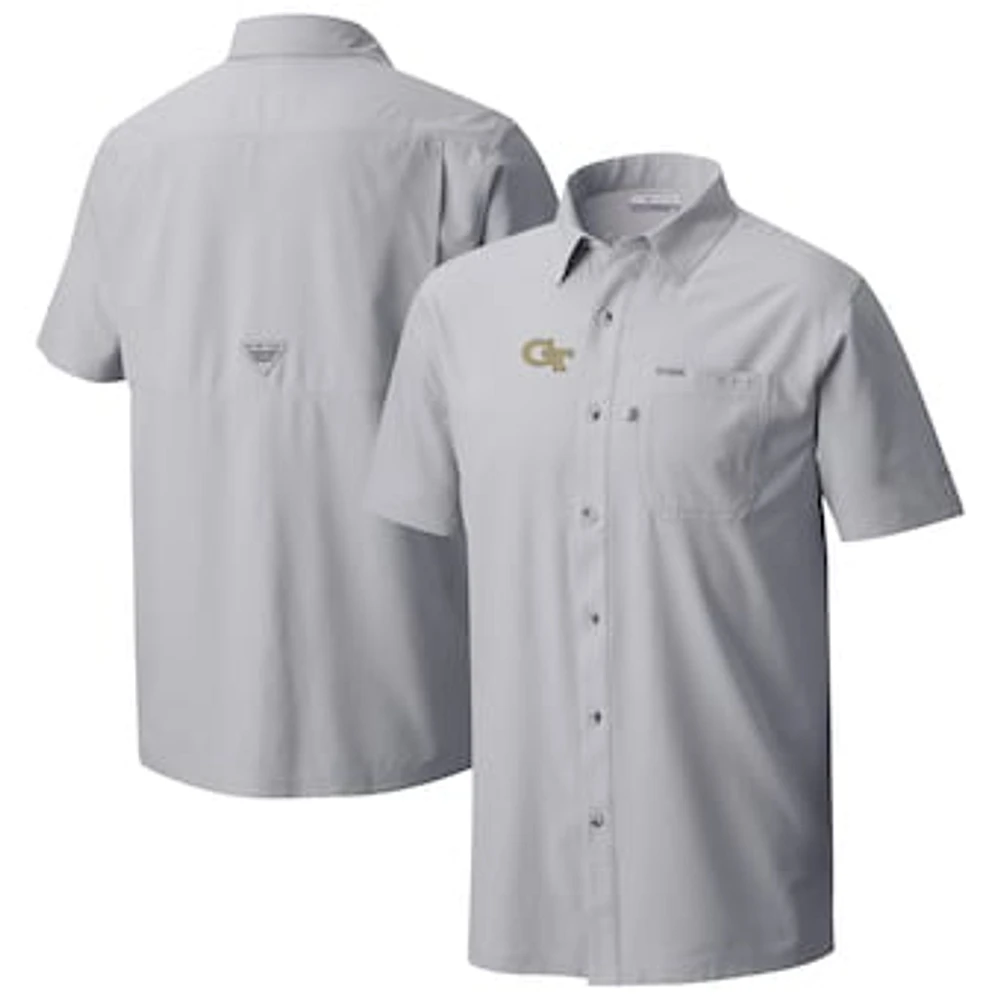 Men's Columbia Gray Georgia Tech Yellow Jackets Slack Tide Omni-Wick Button-Up Camp Shirt