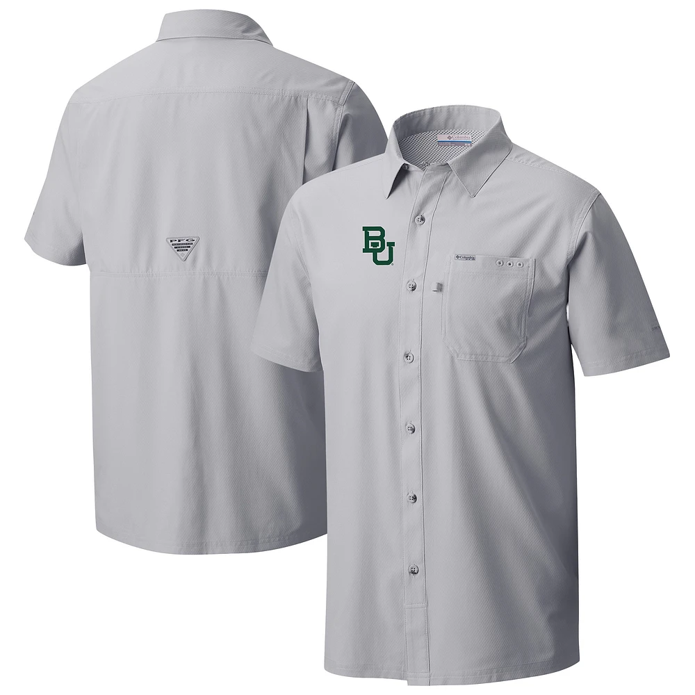 Men's Columbia Gray Baylor Bears Slack Tide Omni-Wick Button-Up Camp Shirt