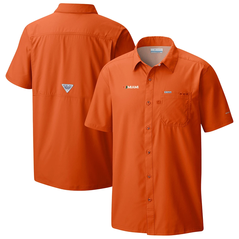 Men's Columbia Miami Hurricanes Slack Tide Omni-Wick Button-Up Camp Shirt