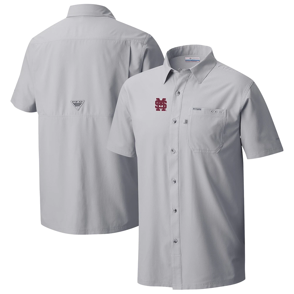 Men's Columbia Gray Mississippi State Bulldogs Slack Tide Omni-Wick Button-Up Camp Shirt