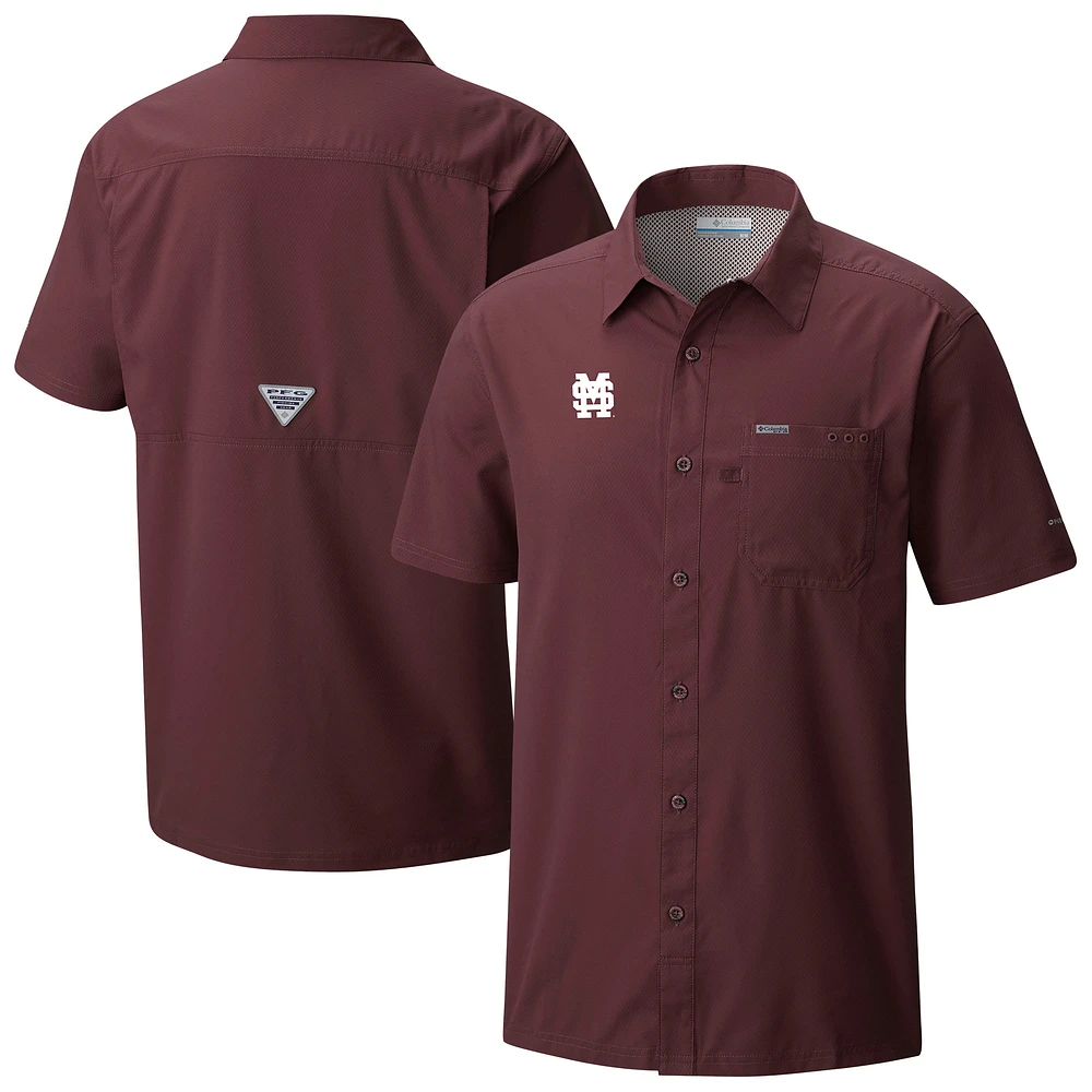 Men's Columbia Maroon Mississippi State Bulldogs Slack Tide Omni-Wick Button-Up Camp Shirt