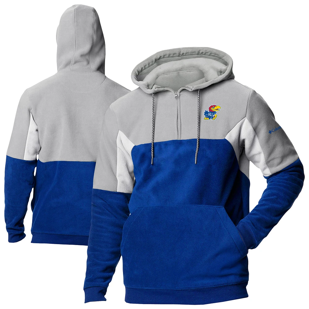 Men's Columbia Royal Kansas Jayhawks Lodge Fleece Quarter-Zip Hoodie