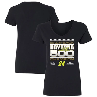 Women's Checkered Flag Sports Black William Byron 2025 Daytona 500 Champion Exclusive V-Neck T-Shirt