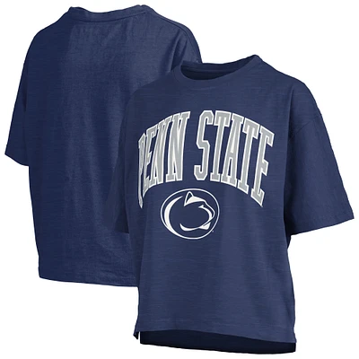Women's Pressbox Navy Penn State Nittany Lions Nelson Arch Over Logo Waist Length Oversized Slub T-Shirt