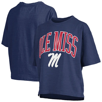 Women's Pressbox Navy Ole Miss Rebels Nelson Arch Over Logo Waist Length Oversized Slub T-Shirt