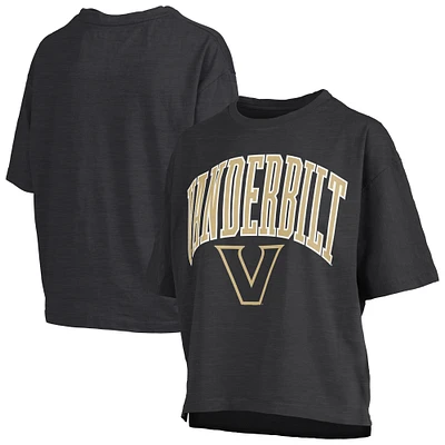 Women's Pressbox Black Vanderbilt Commodores Nelson Arch Over Logo Waist Length Oversized Slub T-Shirt