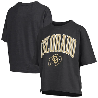 Women's Pressbox Black Colorado Buffaloes Nelson Arch Over Logo Waist Length Oversized Slub T-Shirt