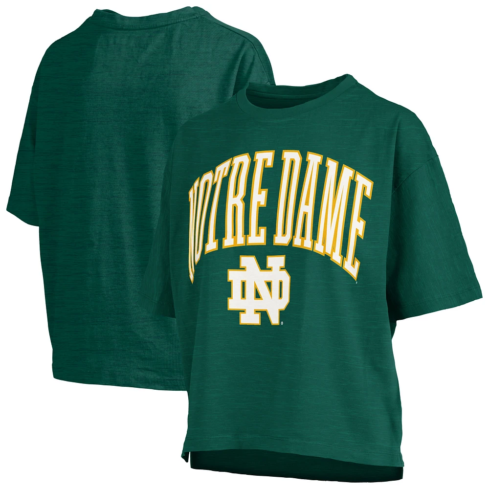 Women's Pressbox Notre Dame Fighting Irish Nelson Arch Over Logo Waist Length Oversized Slub T-Shirt