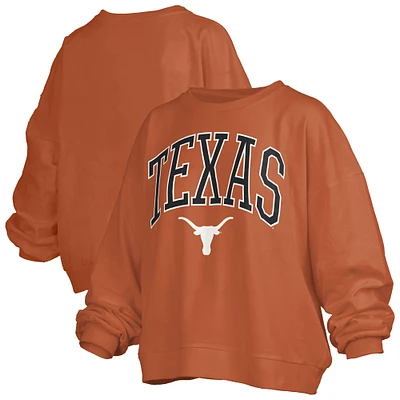 Women's Pressbox Texas Longhorns Janise Arch Over Logo Waist Length Oversized Pullover Sweatshirt