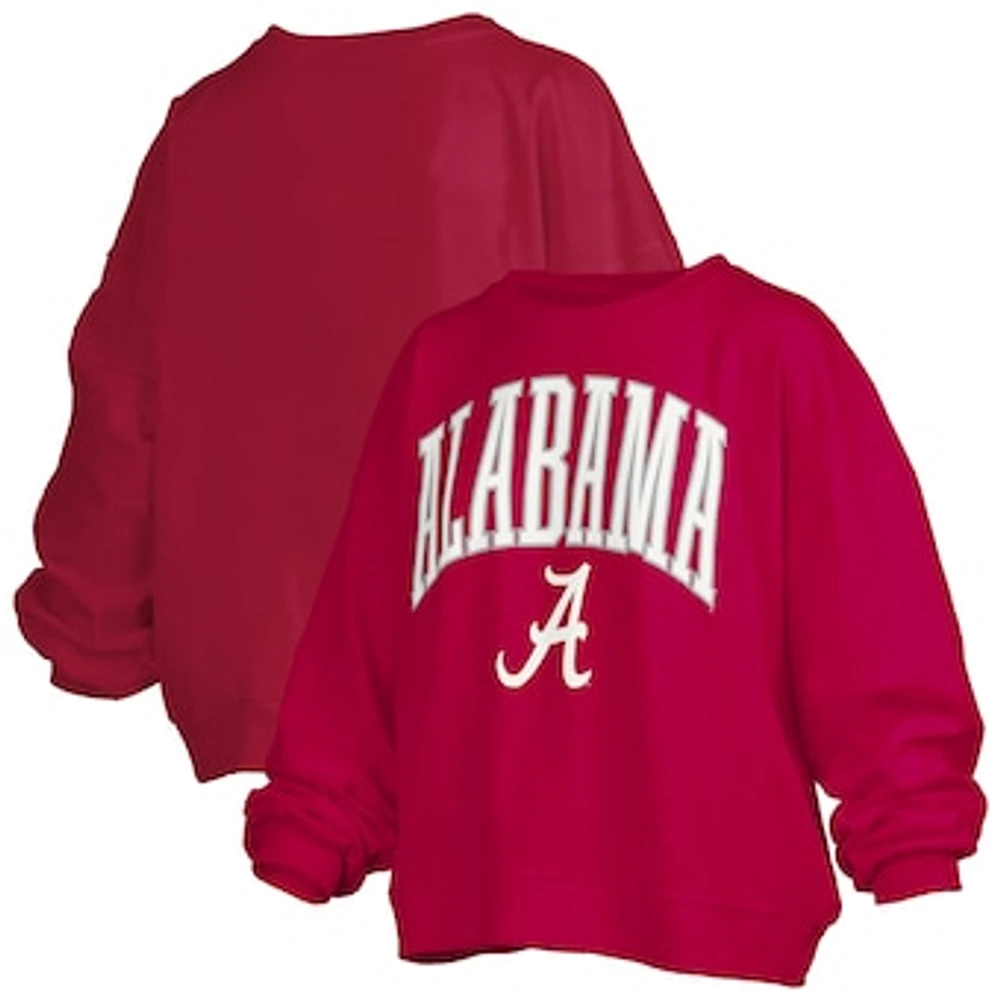 Women's Pressbox Crimson Alabama Tide Janise Arch Over Logo Waist Length Oversized Pullover Sweatshirt