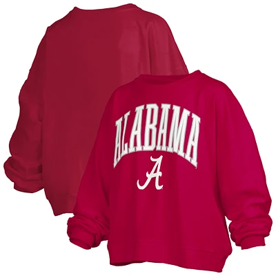 Women's Pressbox Crimson Alabama Tide Janise Arch Over Logo Waist Length Oversized Pullover Sweatshirt