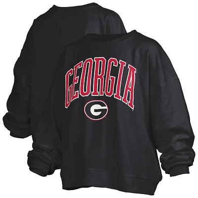 Women's Pressbox Georgia Bulldogs Janise Arch Over Logo Waist Length Oversized Pullover Sweatshirt